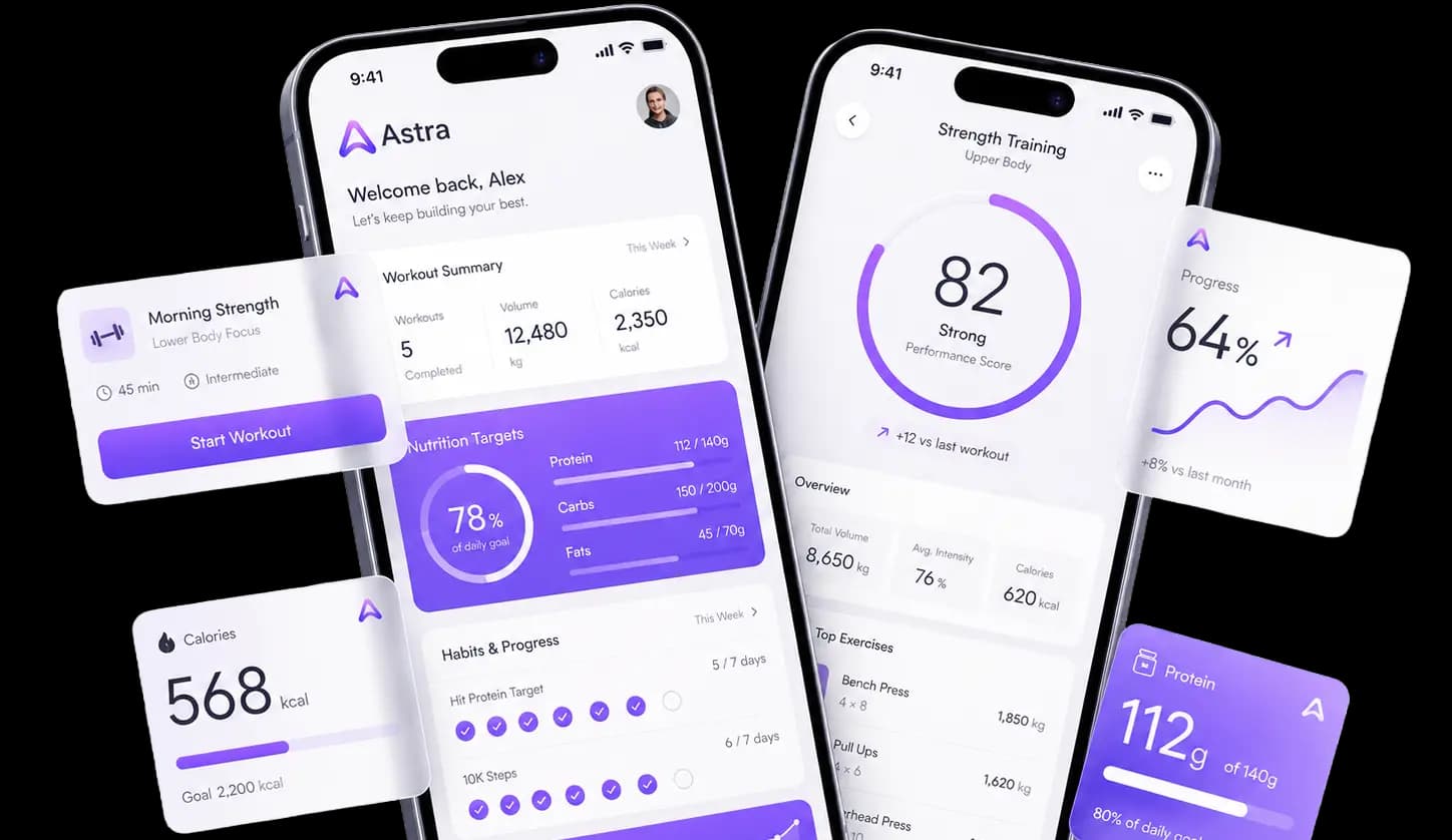 Astra fitness app hero mockup